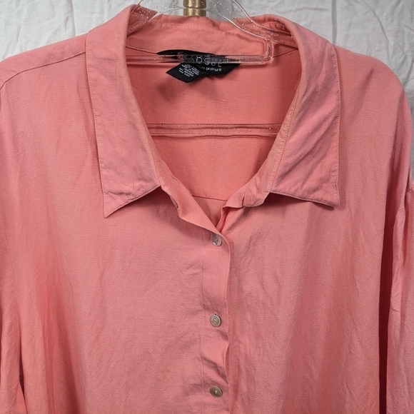 Dialogue Pink Button Down Linen Blend Shirt Sz 2X - Picture 3 of 10